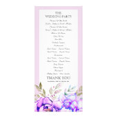 紫色の水彩花薄紫結婚式プログラム ラックカード (裏面)