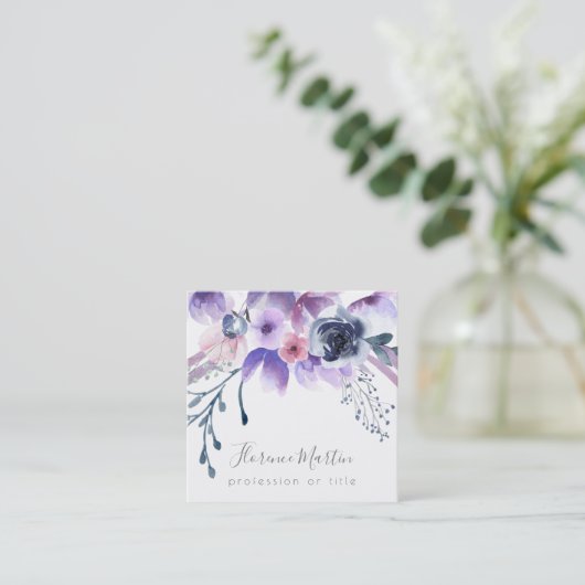 紫色の水彩花 スクエア名刺 (スタンド正面)
