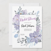 紫色の水彩薄紫花ブライダルシャワー 招待状 (正面)