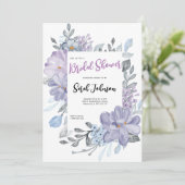 紫色の水彩薄紫花ブライダルシャワー 招待状 (スタンド正面)