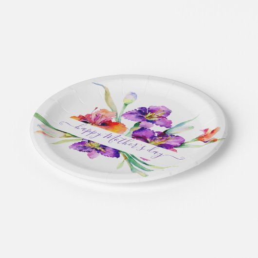紫色の水彩虹彩パーソナライズされた ペーパープレート (アングル)