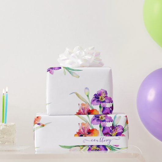 紫色の水彩虹彩包パーソナライズされた装テープ ラッピングペーパー (パーティーギフト)