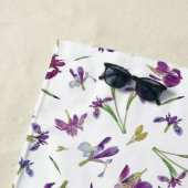 紫色の水彩虹彩花パターンモノグラム ビーチタオル (インサイチュ)