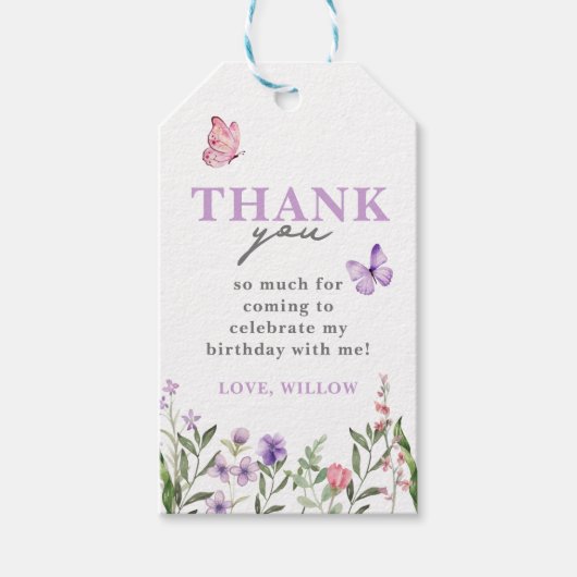 紫色の水彩野草蝶のメッセージカード ギフトタグ (正面)