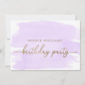 紫色の水彩金ゴールド誕生日パーティーへの招待 招待状 (裏面)