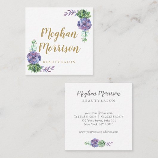 紫色の水気が多い正方形の名刺 スクエア名刺 (正面/裏面)