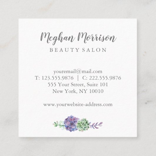 紫色の水気が多い正方形の名刺 スクエア名刺 (裏面)