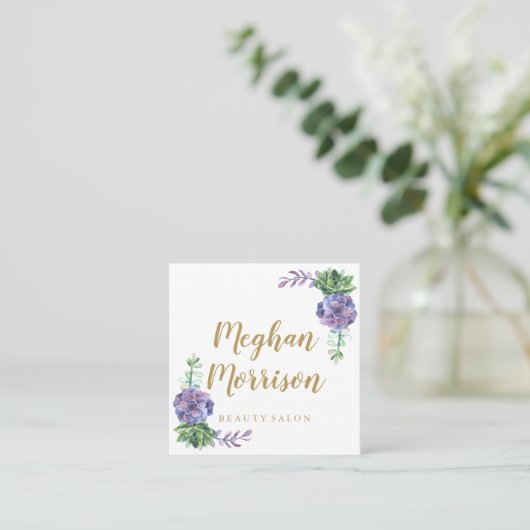 紫色の水気が多い正方形の名刺 スクエア名刺 (スタンド正面)