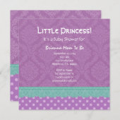 紫色の水玉模様およびレースの女の子のベビーシャワーV5 招待状 (正面/裏面)