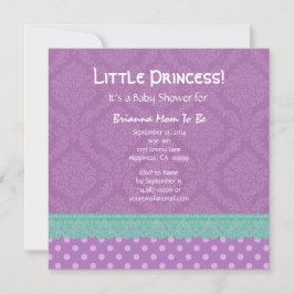 紫色の水玉模様およびレースの女の子のベビーシャワーV5 招待状