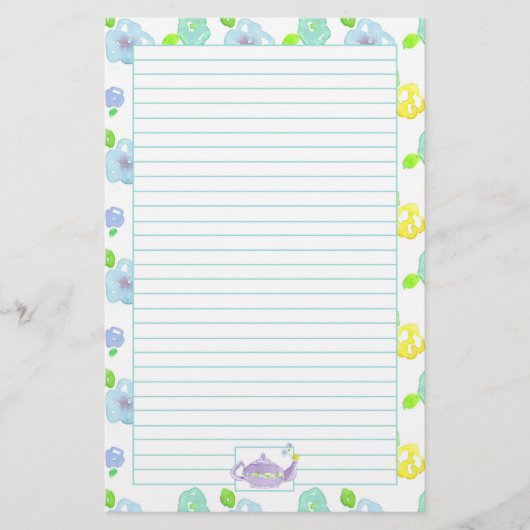 紫色の水色のティーポットが並んだ 便箋 (正面)