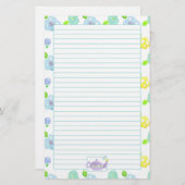 紫色の水色のティーポットが並んだ 便箋 (正面/裏面)