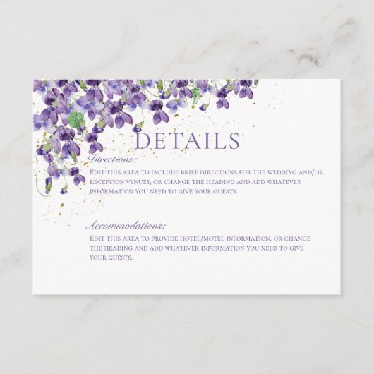 紫色の水色のバイオリッ結婚トの詳細 エンクロージャーカード (正面)