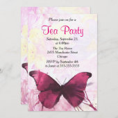 紫色の水色のバタフライティーパーティー 招待状 (正面/裏面)