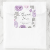 紫色の水色のバラありがとうスティッカー スクエアシール (バッグ)