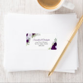 紫色の水色のバラエレガントな結婚式住所 ラベル (インサイチュ)