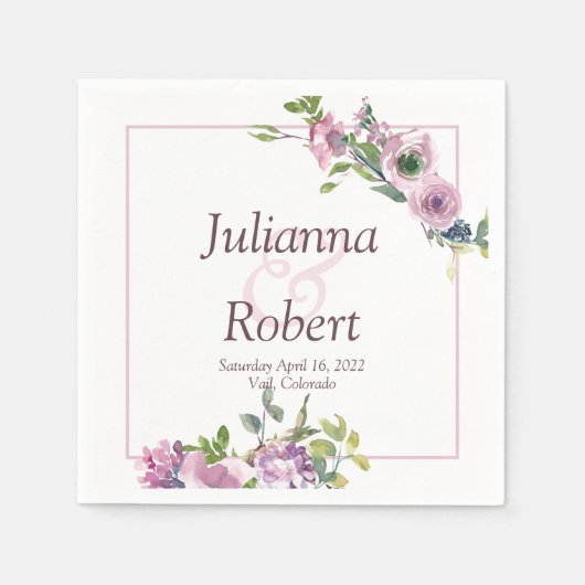 紫色の水色のフローラナプキン スタンダードカクテルナプキン (正面)