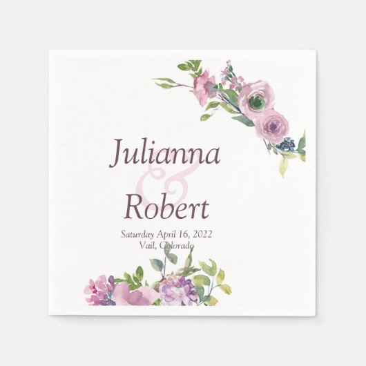 紫色の水色のフローラナプキン スタンダードカクテルナプキン (正面)