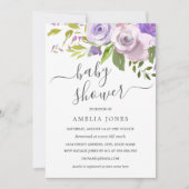 紫色の水色のフローラベビーシャワー 招待状 (正面)