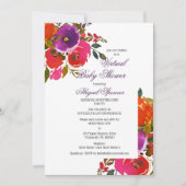 紫色の水色のフローラ女の子仮想ベビーシャワー 招待状 (正面)