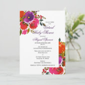 紫色の水色のフローラ女の子仮想ベビーシャワー 招待状 (スタンド正面)