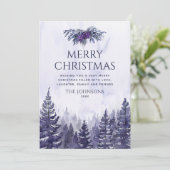 紫色の水色の松の木の森フォトクリスマス シーズンカード (スタンド正面)
