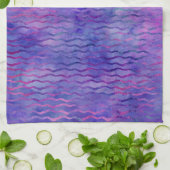 紫色の水色の波状ストライプモダン色 キッチンタオル (折り畳み)