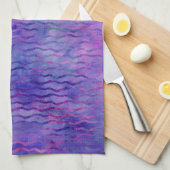 紫色の水色の波状ストライプモダン色 キッチンタオル (四つ折り)