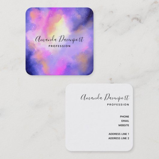 紫色の水色の渦巻き外宇宙スタイル事業 スクエア名刺 (正面/裏面)