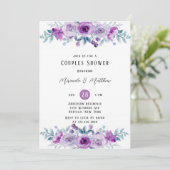 紫色の水色の牡丹ユーカリのカップルのシャワー 招待状 (スタンド正面)