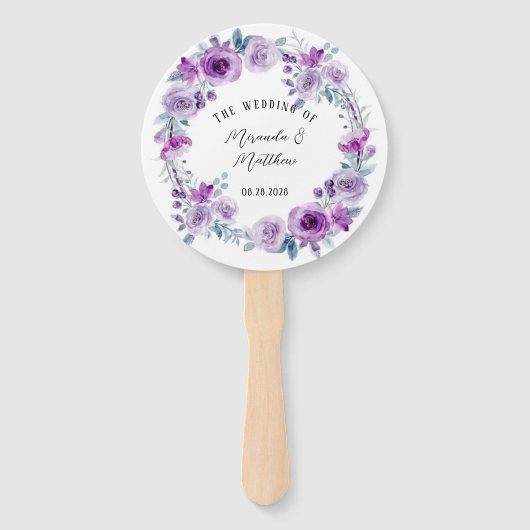 紫色の水色の牡丹ユーカリ結婚の ハンドファン (正面)