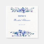 紫色の水色の素朴なフローラブライダルシャワー スタンダードカクテルナプキン (正面)