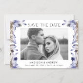 紫色の水色の結晶の写真の保存日付 マグネット招待状 (正面)