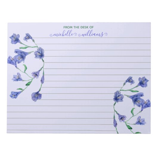 紫色の水色の花が並パーソナライズされたんだ ノートパッド (正面)