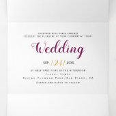 紫色の水色の花と金ゴールド結婚枠 三つ折り招待状 (内部中)