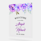 紫色の水色の花のフローラ結婚の歓迎 アクリルサイン (傾斜)