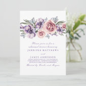 紫色の水色の花のリハーサルディナーカード 招待状 (スタンド正面)