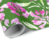 紫色の水色の花の牡丹デザイン ラッピングペーパー (ロールコーナー)