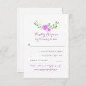 紫色の水色の花の結婚式RSVPカード 出欠カード (正面/裏面)