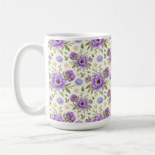 紫色の水色の花の色合いを持つ黄色 コーヒーマグカップ