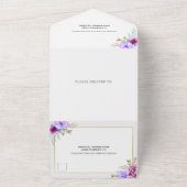 紫色の水色の花の金ゴールド結婚フレームすべて オールインワン招待状 (外側)