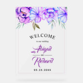 紫色の水色の花は霜で覆結婚われた アクリルサイン (正面)