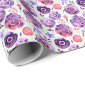 紫色の水色の花パターン ラッピングペーパー (ロールコーナー)