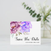 紫色の水色の花フローラ保存日付 ポストカード (スタンド正面)