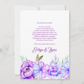 紫色の水色の花フローラ秋の結婚式 サンキューカード (裏面)
