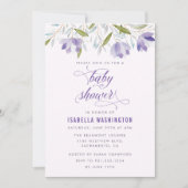 紫色の水色の花ベビーシャワー招待状 招待状 (正面)