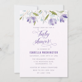 紫色の水色の花ベビーシャワー招待状 招待状