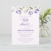 紫色の水色の花ベビーシャワー招待状 招待状 (スタンド正面)