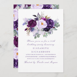紫色の水色の花ロマンチックな誕生日パーティー 招待状