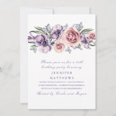 紫色の水色の花ロマンチックな誕生日パーティー 招待状 (正面)